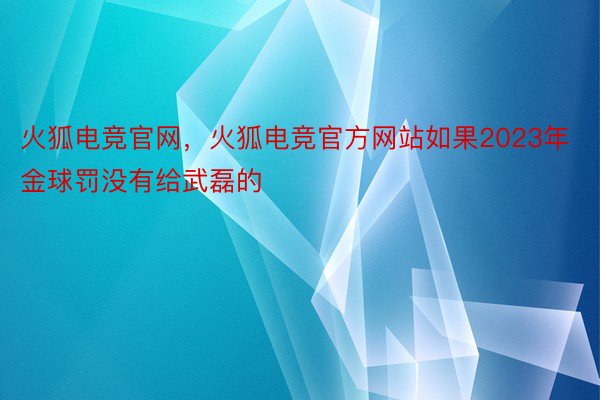 火狐电竞官网，火狐电竞官方网站如果2023年金球罚没有给武磊的